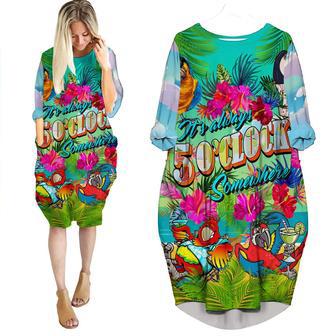 Parrots It's Five O'clock Somewhere Margarita Cocktails Tropical Long Sleeve Midi Dress | Newhawaiianshirts UK