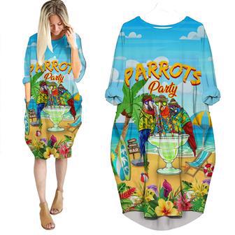 Parrots Party Drink Cocktail Tropical Long Sleeve Midi Dress | Newhawaiianshirts