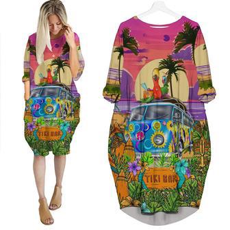 Parrots Tiki On Hippie Bus Long Sleeve Midi Dress | Newhawaiianshirts AU