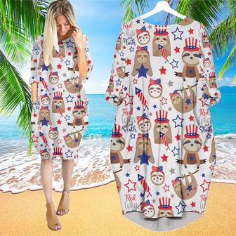 Patriotic Sloth Bears For Independence Day Of July Long Sleeve Midi Dress | Newhawaiianshirts