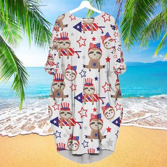 Patriotic Sloth Bears Of July Long Sleeve Midi Dress | Newhawaiianshirts CA