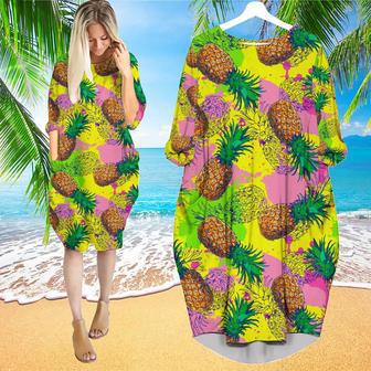 Pineapple Colorful Long Sleeve Midi Dress | Newhawaiianshirts UK