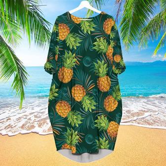 Pineapples With Palm Leaves Tropical Long Sleeve Midi Dress | Newhawaiianshirts AU