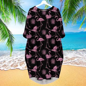 Pink Flamingo Black Long Sleeve Midi Dress | Newhawaiianshirts DE