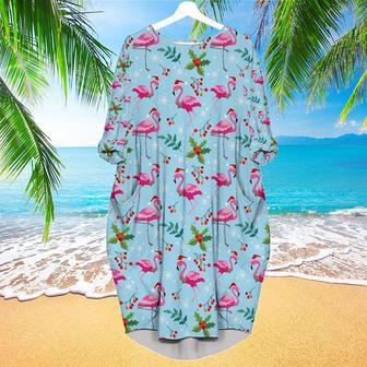 Pink Flamingo Merry Christmas Long Sleeve Midi Dress | Newhawaiianshirts DE