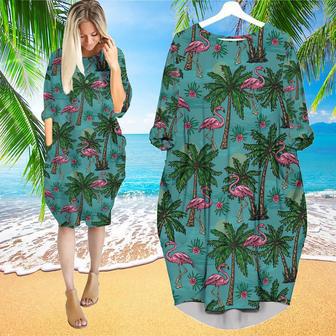 Pink Flamingo Tropical Colorful Long Sleeve Midi Dress | Newhawaiianshirts UK