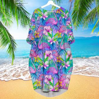 Pink Flamingo Tropical Long Sleeve Midi Dress | Newhawaiianshirts AU