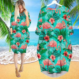 Pink Flamingos Exotic Birds Tropical Long Sleeve Midi Dress | Newhawaiianshirts CA