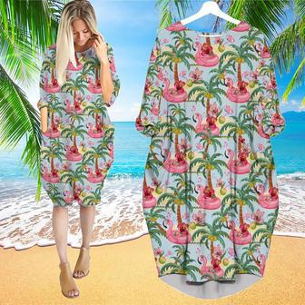 Pink Flamingos Summer Tropical Long Sleeve Midi Dress | Newhawaiianshirts DE