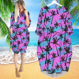 Pink Palm Tree Love Beach Long Sleeve Midi Dress | Newhawaiianshirts AU