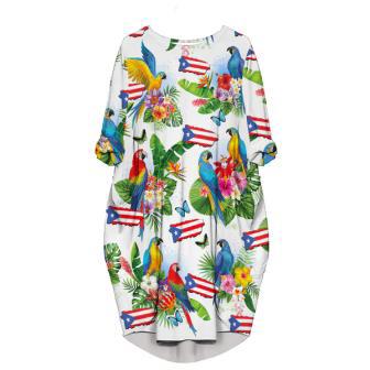 Puerto Rico Parrots Tropical Long Sleeve Midi Dress | Newhawaiianshirts CA