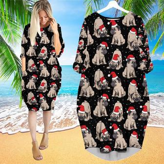 Puppy With Red Hat On Christmas In July Long Sleeve Midi Dress | Newhawaiianshirts CA