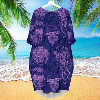 Purple Jellyfish Long Sleeve Midi Dress | Newhawaiianshirts DE