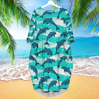 Realistic Dolphins In The Sea Long Sleeve Midi Dress | Newhawaiianshirts CA