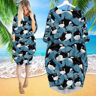 Realistic Killer Whale Orcinus Long Sleeve Midi Dress | Newhawaiianshirts AU