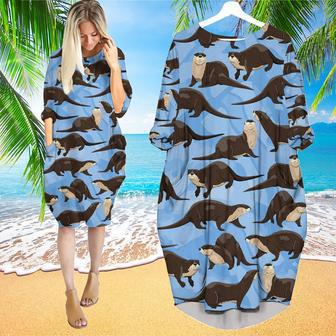 Realistic Otter Lovely Animals Pattern Long Sleeve Midi Dress | Newhawaiianshirts AU