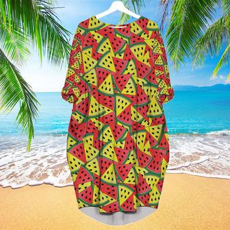 Red And Yellow Watermelon Slices Long Sleeve Midi Dress | Newhawaiianshirts DE