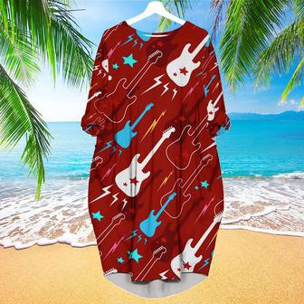 Red Electric Guitar Long Sleeve Midi Dress | Newhawaiianshirts CA