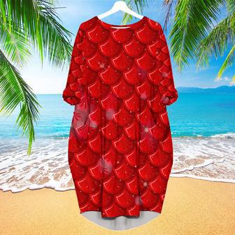 Red Mermaid Scales Long Sleeve Midi Dress | Newhawaiianshirts UK