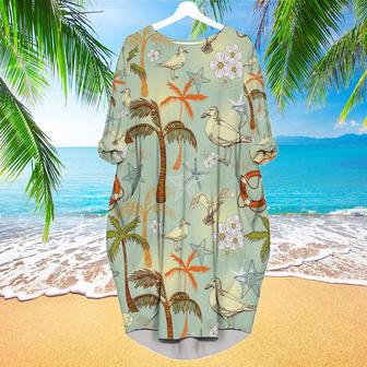 Retro Palm Tree On Beach Long Sleeve Midi Dress | Newhawaiianshirts AU