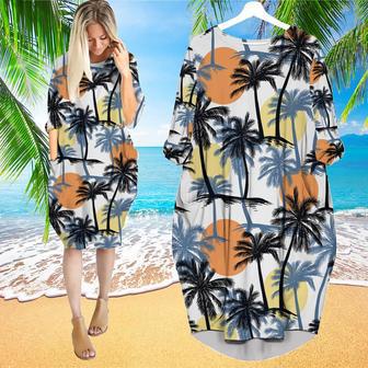 Retro Sunset Palm Trees Tropical Pattern Long Sleeve Midi Dress | Newhawaiianshirts AU