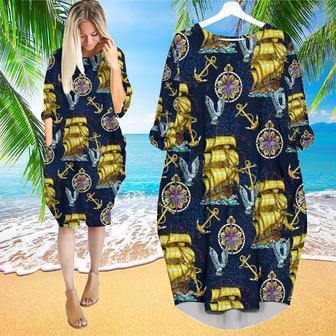 Sailboat Anchor Sea Life Long Sleeve Midi Dress | Newhawaiianshirts CA