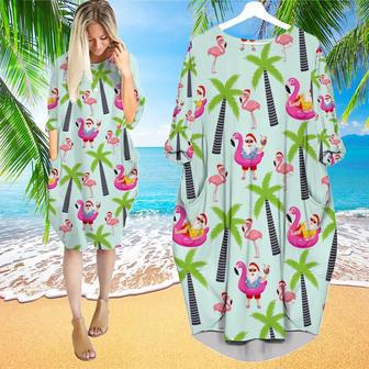 Santa Claus With Flamingo Christmas In July Long Sleeve Midi Dress | Newhawaiianshirts CA