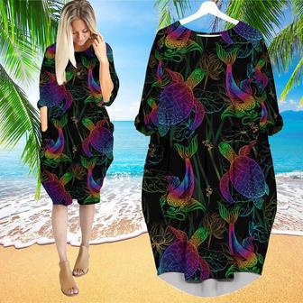 Sea Turtle Neon Long Sleeve Midi Dress | Newhawaiianshirts AU