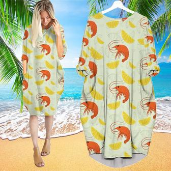 Shrimp On Yellow Lemon Slices Long Sleeve Midi Dress | Newhawaiianshirts AU