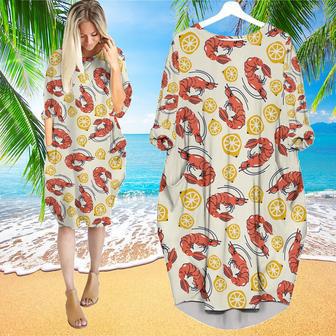 Shrimps And Lemons Pattern Long Sleeve Midi Dress | Newhawaiianshirts CA