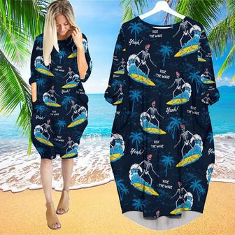 Skeleton Surfing Happy Summer Long Sleeve Midi Dress | Newhawaiianshirts DE