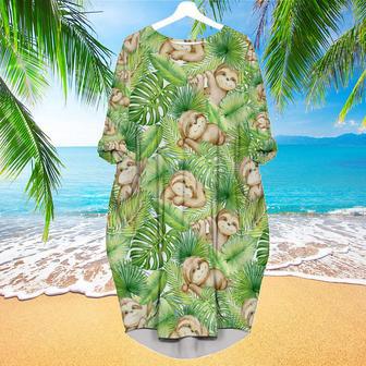 Sloths Surrounded By Tropical Leaves Long Sleeve Midi Dress | Newhawaiianshirts DE