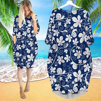 Snails On The Vine White Blue Floral Long Sleeve Midi Dress | Newhawaiianshirts AU