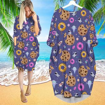 Sweet Space With Fantasy Chocolate Cookie And Astronaut Long Sleeve Midi Dress | Newhawaiianshirts