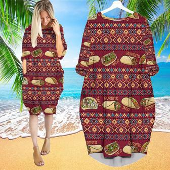 Taco And Burrito Mexican Pattern Long Sleeve Midi Dress | Newhawaiianshirts