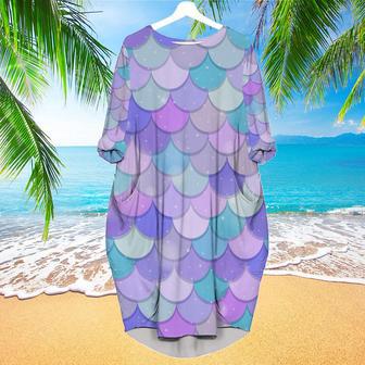 The Little Mermaid Blue Purple Long Sleeve Midi Dress | Newhawaiianshirts DE