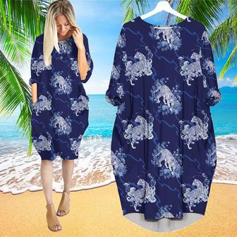 Tiger Walking In Flower Pattern Long Sleeve Midi Dress | Newhawaiianshirts CA