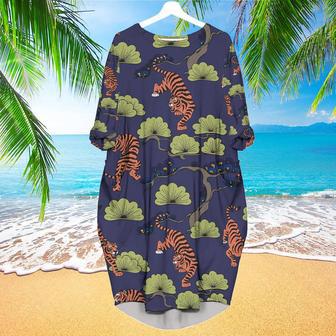 Tigers In Japanese Style Pattern Long Sleeve Midi Dress | Newhawaiianshirts AU