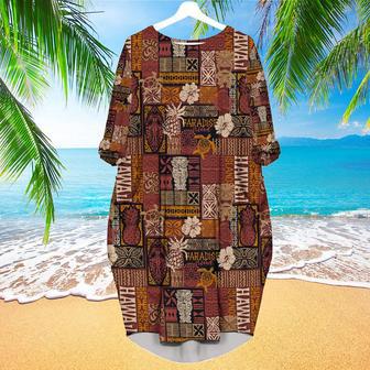 Tiki Hawaiian Style Tribal Long Sleeve Midi Dress | Newhawaiianshirts CA