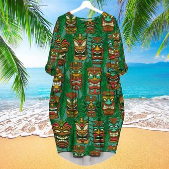 Tiki Palm Leaves Tropical Long Sleeve Midi Dress | Newhawaiianshirts CA