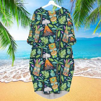 Tiki Summer Vibe Tropical Long Sleeve Midi Dress | Newhawaiianshirts CA