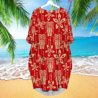 Tiki Tapa Pattern Long Sleeve Midi Dress | Newhawaiianshirts AU