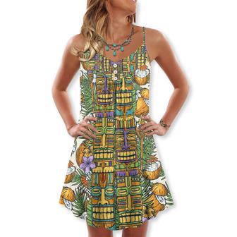 Tiki Tradition Tribal Mask And Coconut Tropical - V-Neck Sleeveless Cami Dress | Newhawaiianshirts CA