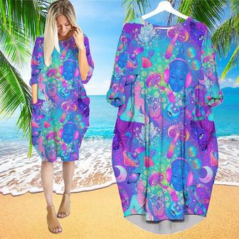 Trippy Hippie Neon Mushroom Long Sleeve Midi Dress | Newhawaiianshirts DE