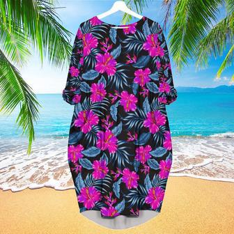 Tropical Flowers Hibiscus Long Sleeve Midi Dress | Newhawaiianshirts UK