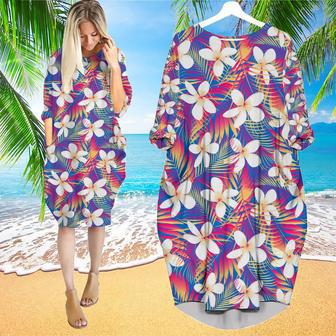 Tropical Flowers With Leaves Long Sleeve Midi Dress | Newhawaiianshirts