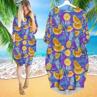 Tropical Fruits Pineapples Long Sleeve Midi Dress | Newhawaiianshirts CA