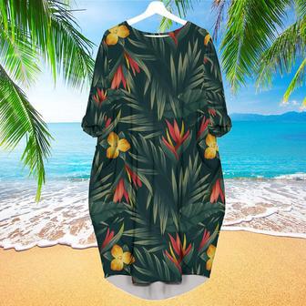 Tropical Leaves And Flowers Long Sleeve Midi Dress | Newhawaiianshirts CA