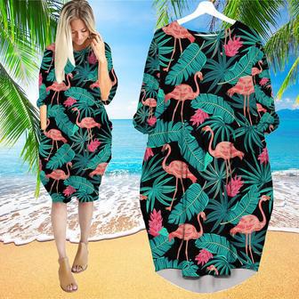 Tropical Leaves Flamingo Long Sleeve Midi Dress | Newhawaiianshirts