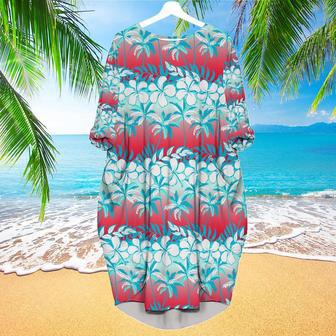 Tropical Palm Tree With Hibiscus Flowers Long Sleeve Midi Dress | Newhawaiianshirts CA